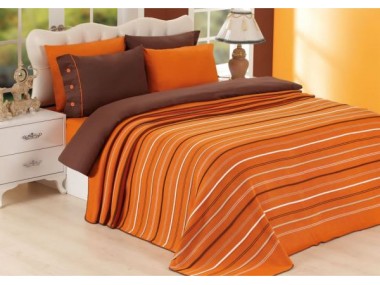 Комплект постельного белья с покрывалом Cahan Stripie оранжевый